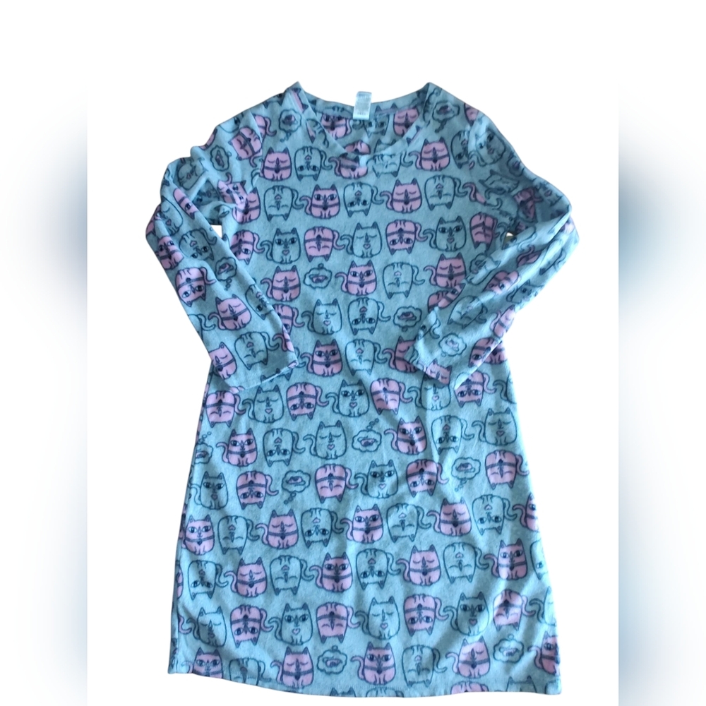 Girls Gray and Pink Cat Print Pajama Nightgown Size Small (4-6)